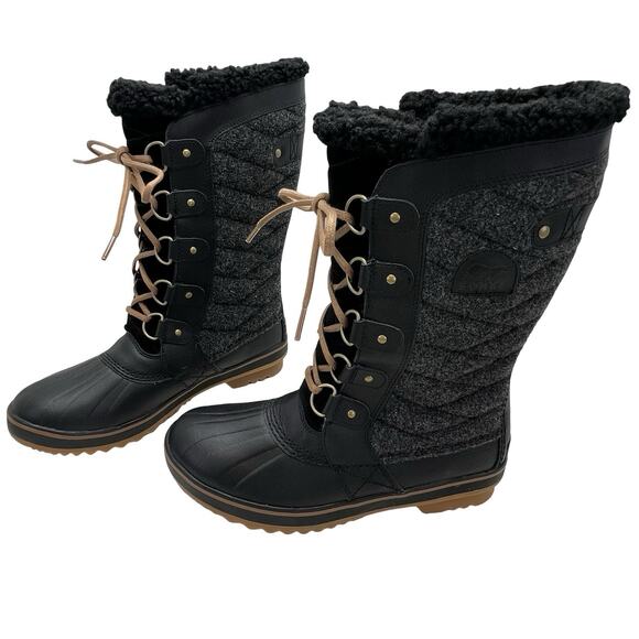 Sorel Tofino II Boots Women’s 9 Black Gray Faux Fur Waterproof Winter Snow - Picture 1 of 11